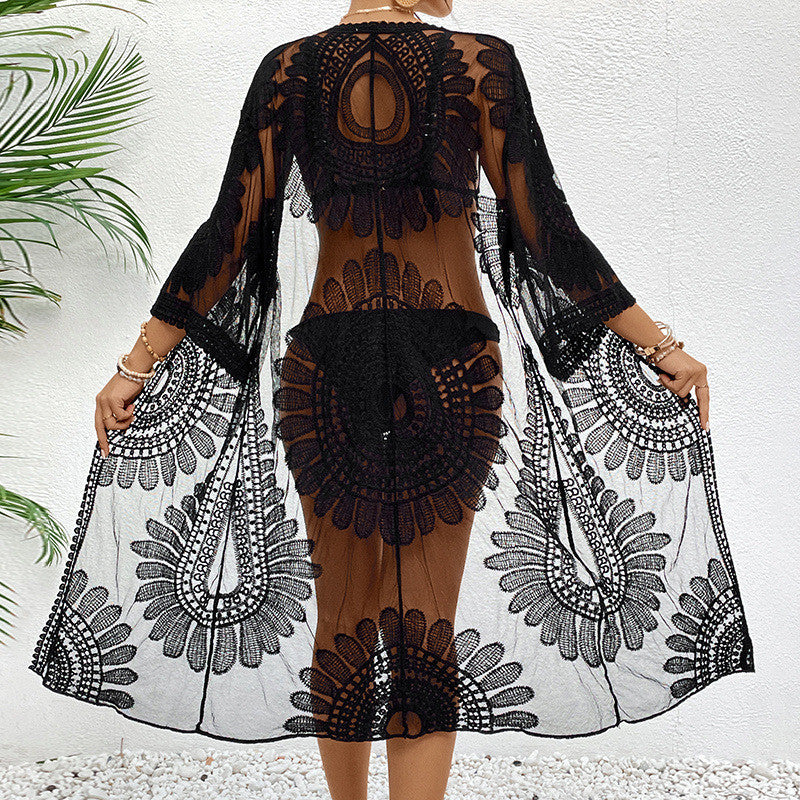 New Women Lace Embroidery Kimono Cardigan, Open Front Beach Cover Up, Bikini Swimwear Outerwear, Hot Selling Summer Beach Outfit For Amazon Wholesale