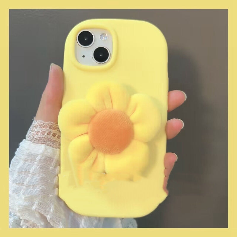 Makeup Mirror Lemon Yellow Three-dimensional Plush Flowers Autumn And Winter