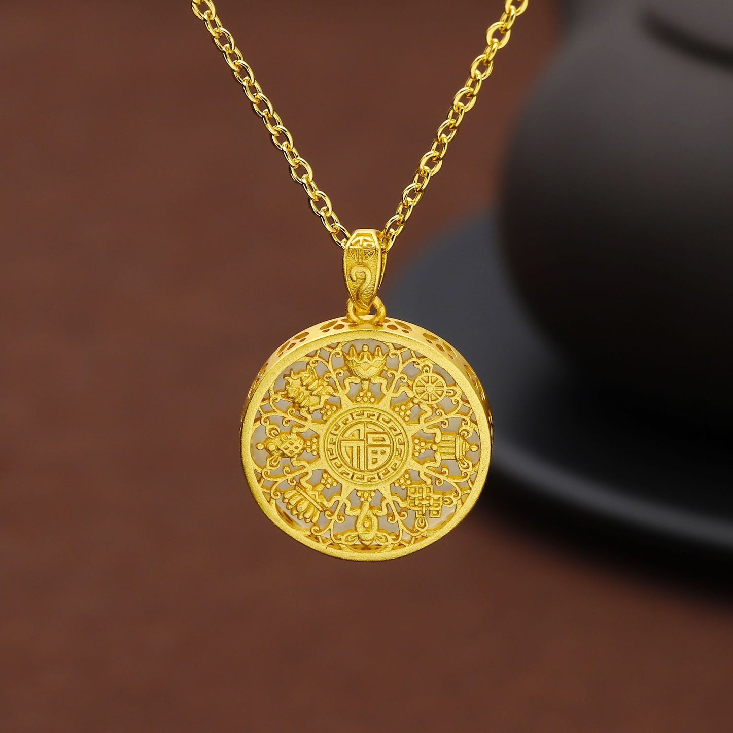 Natural Hetian Jade Women's Light Luxury Necklace Gold Inlaid Jade Ancient Method Inlaid Jade Pendant Business Gift Hanging Gift