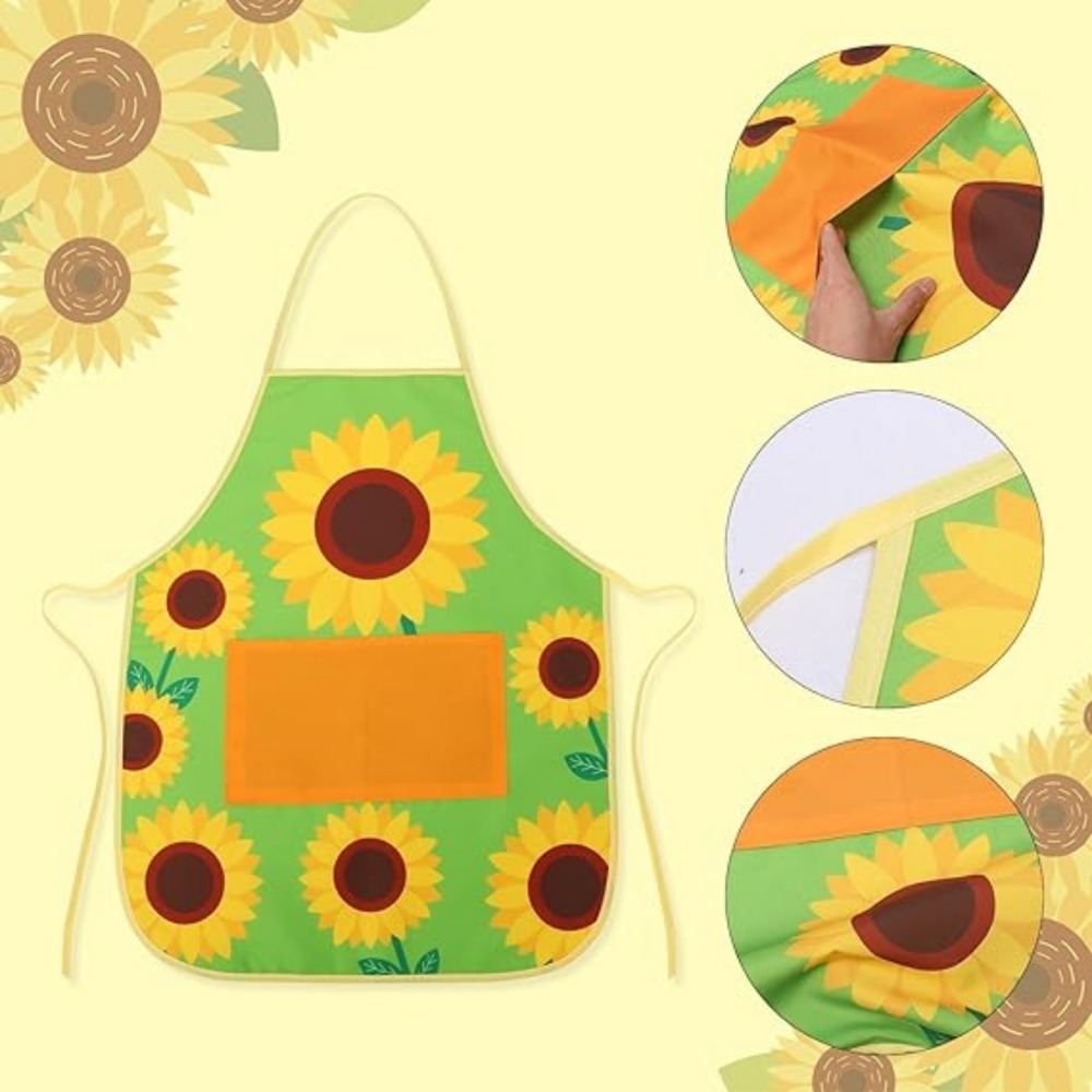 Green Sunflower Apron, Garden Apron, Women's Apron With Pocket, Barbecue Apron, Men's Apron, Green Kitchen Apron, Garden, Farm, Kitchen, Barbecue, Cooking Apron