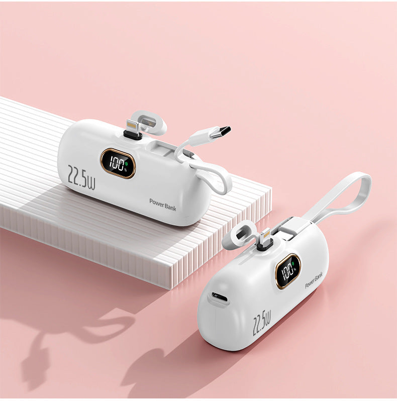 Fast Charging Pocket Capsule Emergency Built-in Cable Mini Power Bank