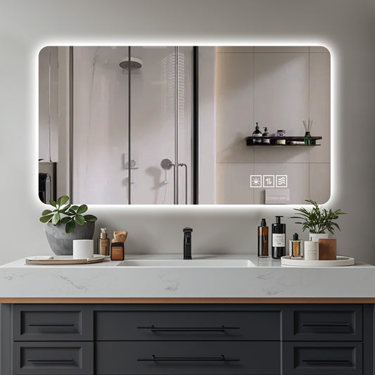 Wall Mounted LED Lighting Mirror Bathroom Mirror Full-length Mirror Makeup Mirror, Three Color Lighting Dimming IP44 Waterproof Anti Fog Touch  24 X48 Inches