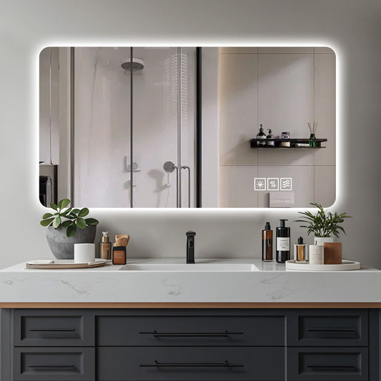 Wall Mounted LED Lighting Mirror Bathroom Mirror Full-length Mirror Makeup Mirror, Three Color Lighting Dimming IP44 Waterproof Anti Fog Touch  24 X48 Inches
