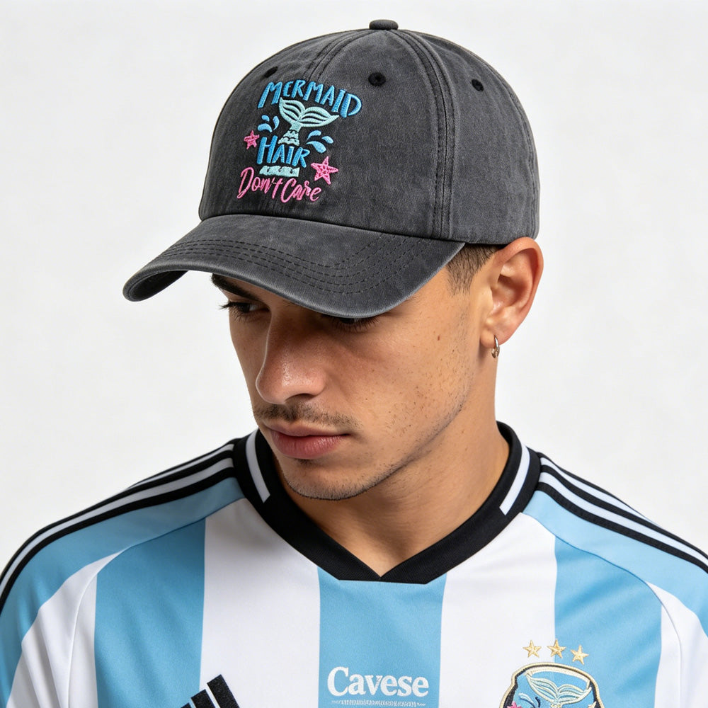 2pcs Mermaid Hair Baseball Cap For Women Men, Cute Cow Baseball Hat Vintage Washed Cotton Fitted Cap