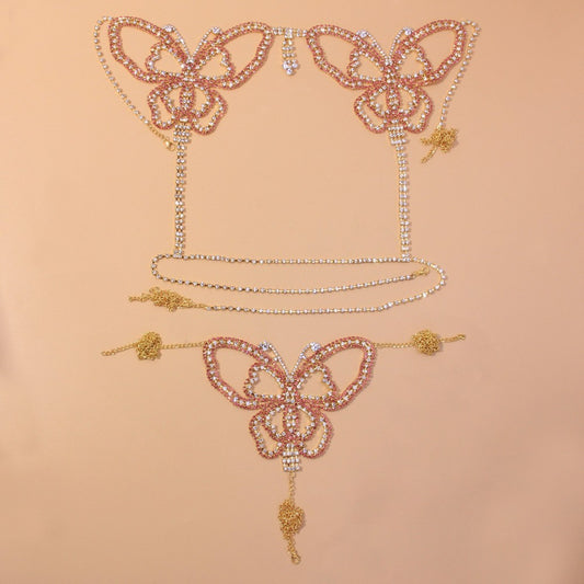 Full-Crystal Butterfly Bikini Body Chain Set