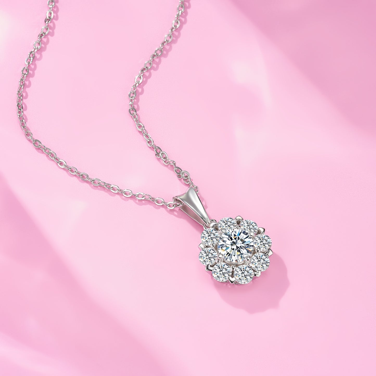 S925 Sterling Silver 1ct D Color VVS1 Moissanite Halo Necklace 40cm Platinum Plated GRA Certified Gift Box