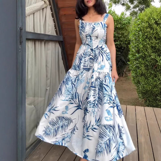 Women's Casual Resort Full-Body Print Strap Maxi Dress