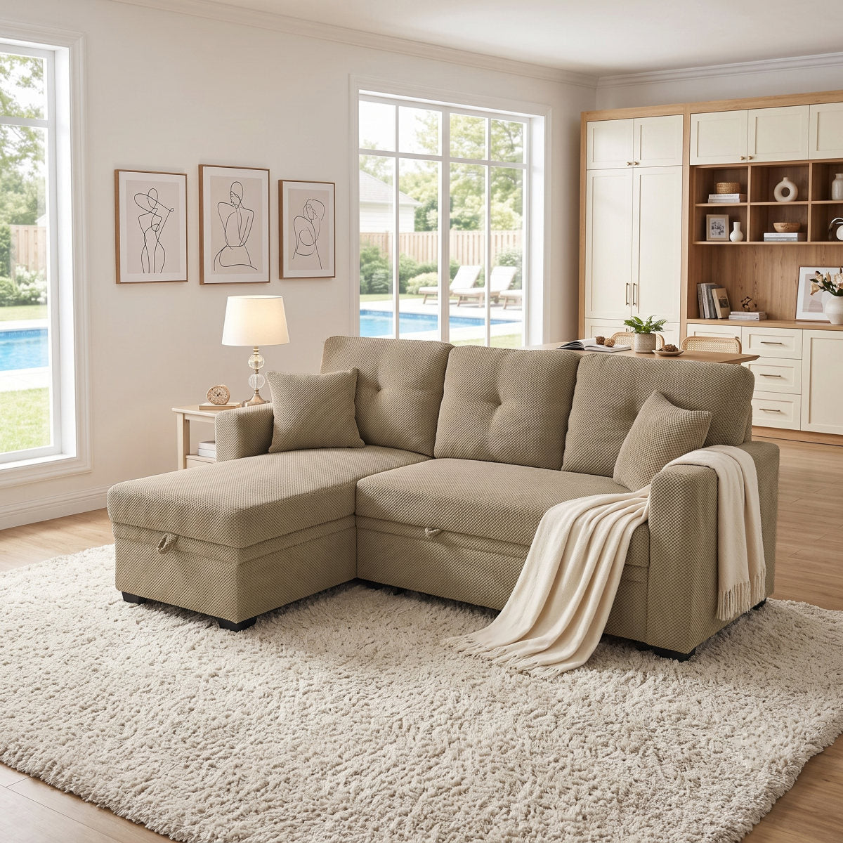 Sleeper Sofa, Sectional with Pull-Out Bed, Reversible Chaise, Storage Sectional, Small Space Solution, Convertible Sofa Bed, Living Room Furniture, L-Shaped Sofa