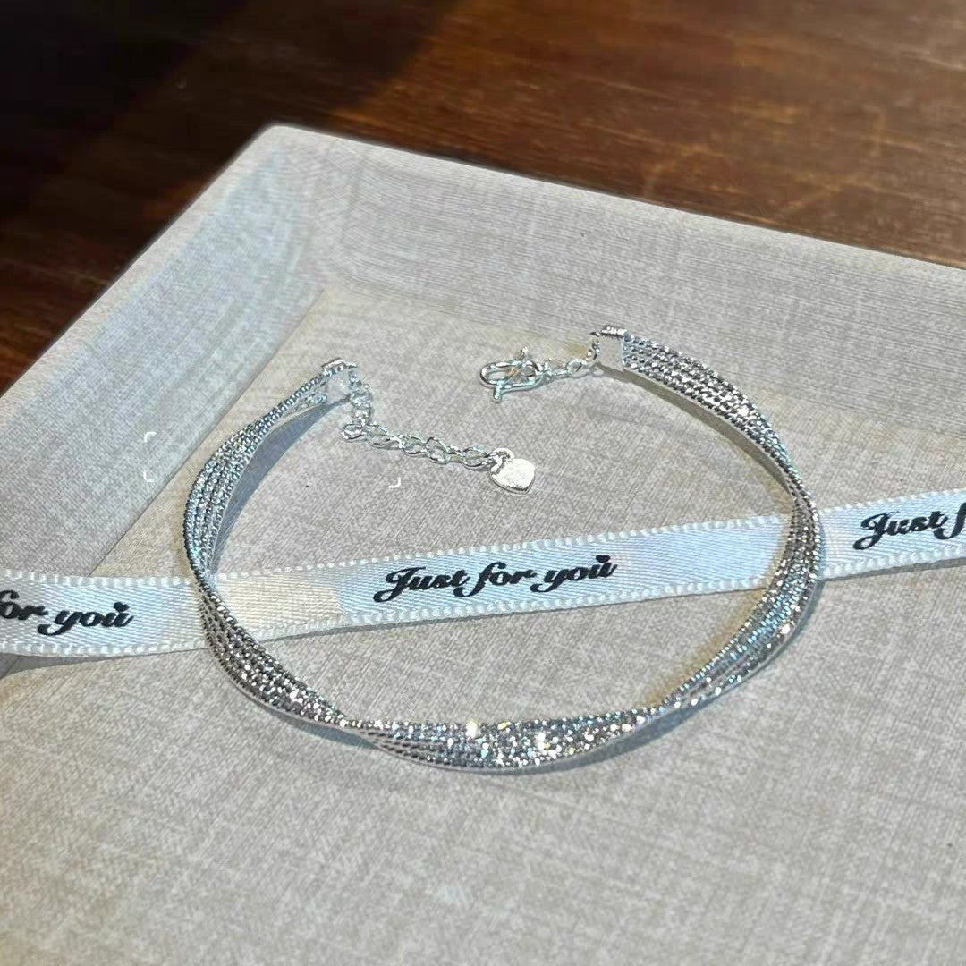 1pc 999.9 Sterling Silver Twisted Mesh Bangle, Luxurious Minimalist Style, Perfect For Daily Wear & Valentine's Gifts