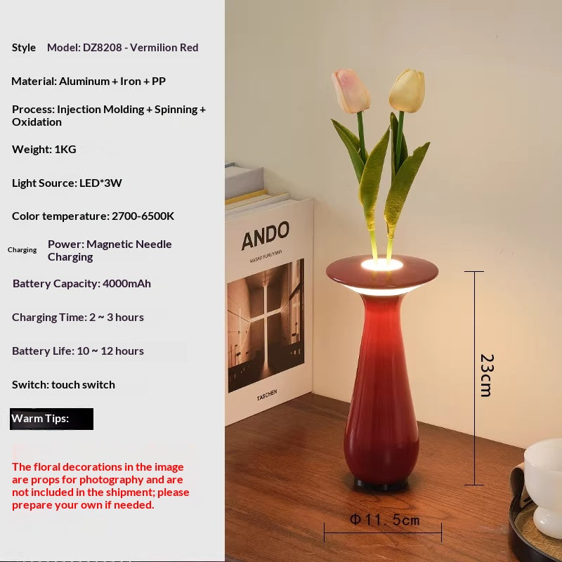 Creative Vase Decoration With Wireless Charging And Floral Arrangement Ambiance Lighting