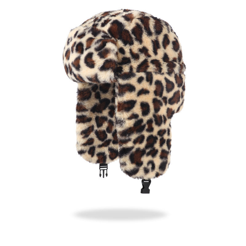 AutumnWinter Leopard-Print Plush Bucket Hat Korean-Style All-Match