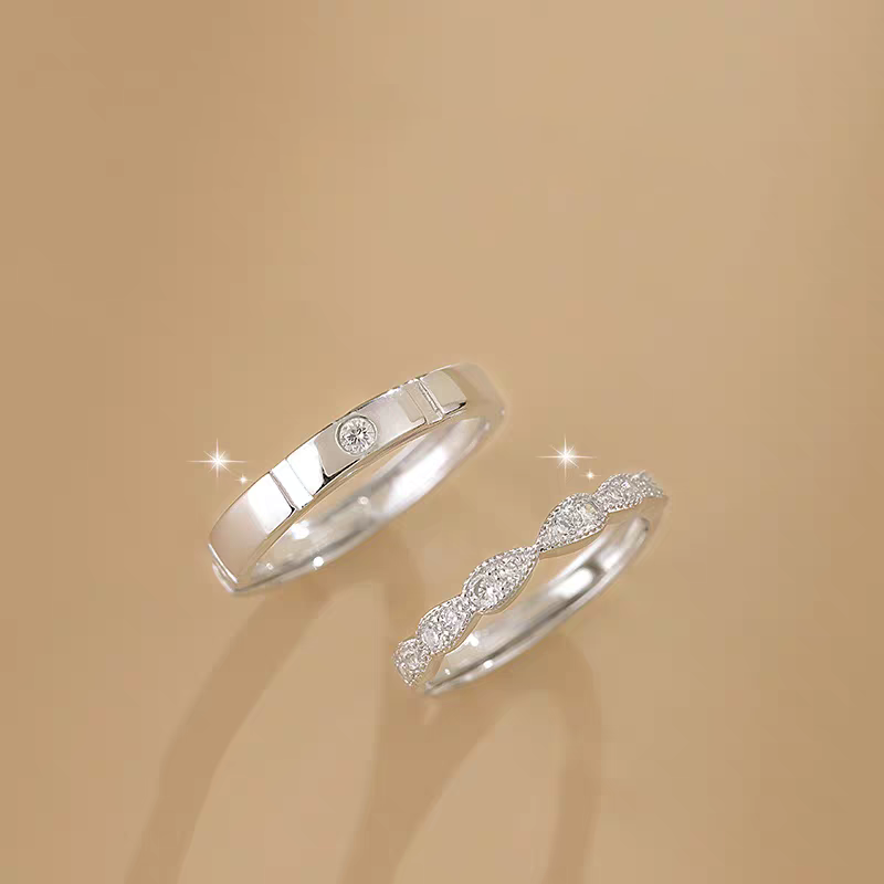 1 Pair 999 Sterling Silver Twisted Diamond Couple Rings, Minimalist Luxurious Promise Rings, Ideal Valentine's Day Gift For Lovers