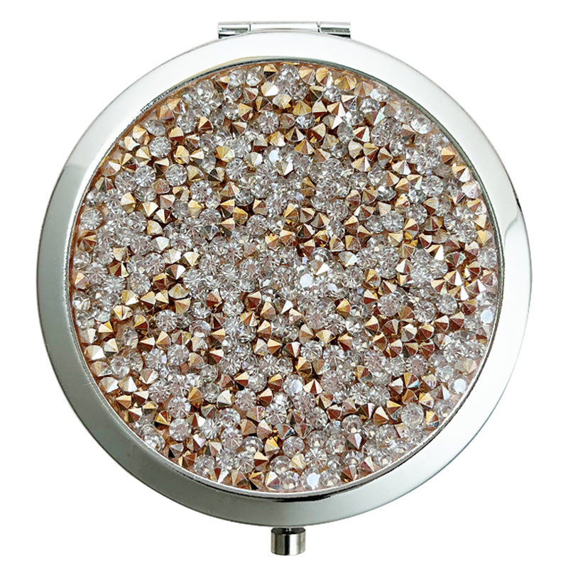 Crystal Stick-on Crystals Makeup Round Double-sided Portable Pocket Mirror