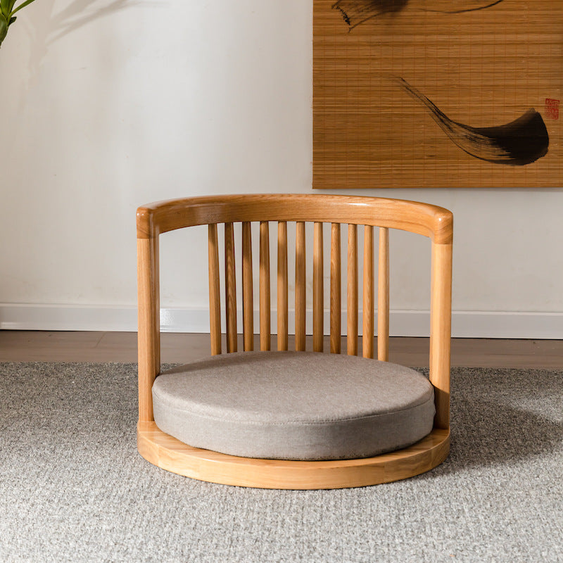 Solid Wood Tatami Seating Chair - Japanese Style Round Back Legless Backrest Chair for Tea Room Bedroom Bay Window