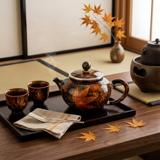 925 Sterling Silver Artisanal Autumn Maple Leaf Teapot Featuring Vibrant Seasonal Foliage and Elegant Silver Accents - Handicraft