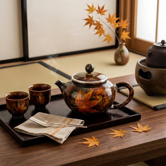 925 Sterling Silver Artisanal Autumn Maple Leaf Teapot Featuring Vibrant Seasonal Foliage and Elegant Silver Accents - Handicraft
