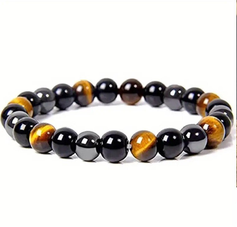 Triple Protection Bracelet, 2 Pieces Black Obsidian Tiger's Eye Stone Hematite Bracelet, Natural Tiger's Eye Bracelet Good Luck Bracelet Gift For Him Friend Husband Father