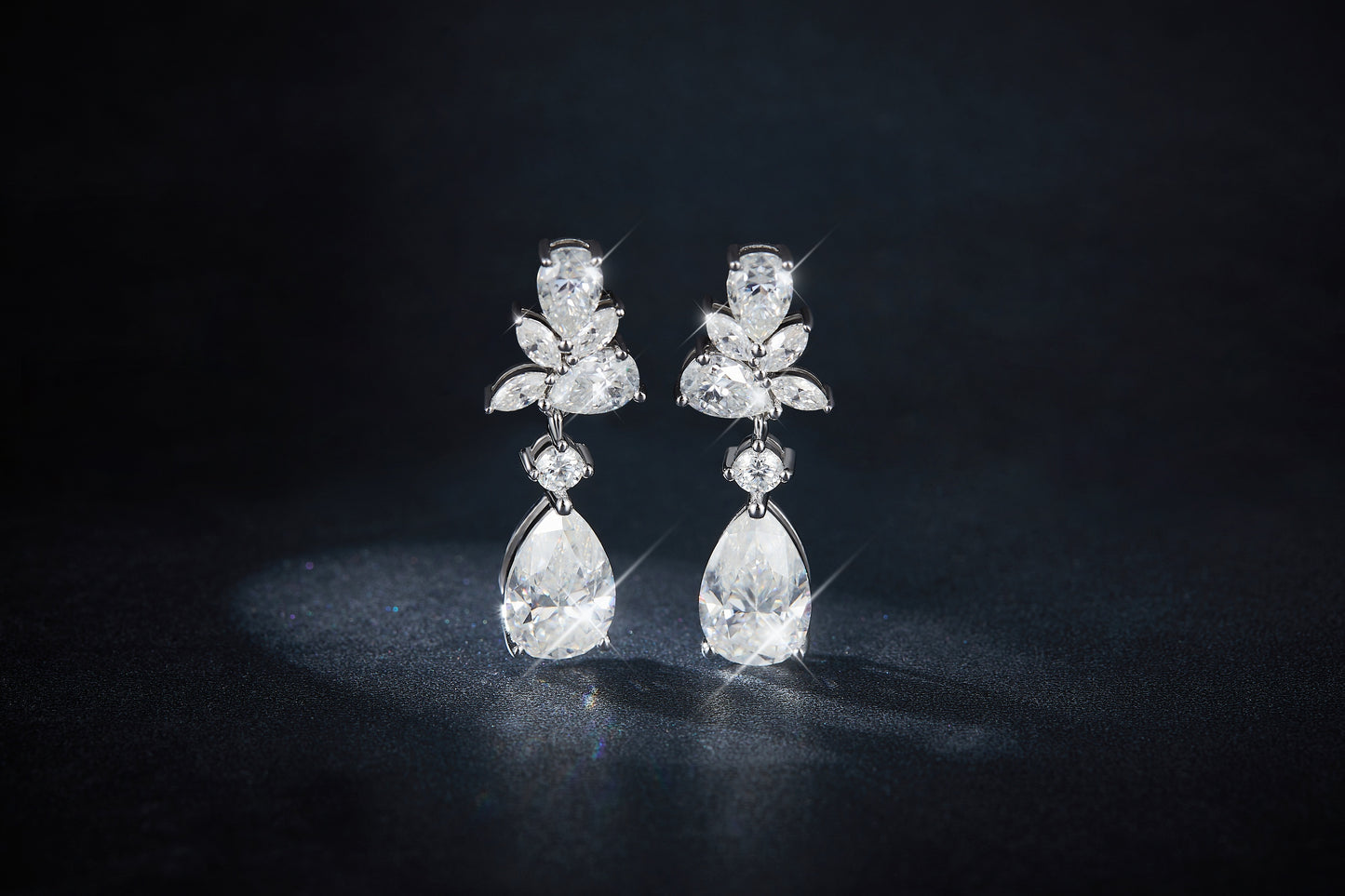 S925 Sterling Silver Pear Cut Moissanite Dangle Earrings  7x11mm Elegant Floral Cluster Drop Earrings With GRA Platinum Plated Jewelry Gift Box Set
