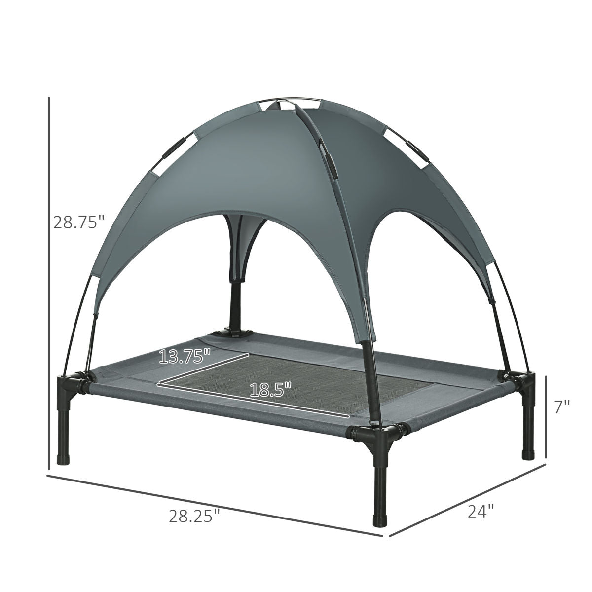 Elevated Dog Bed With Removable Canopy, Outdoor Dog Cot With UV Protection Canopy Shade, 30 Inch Pet Bed For Camping, Gray