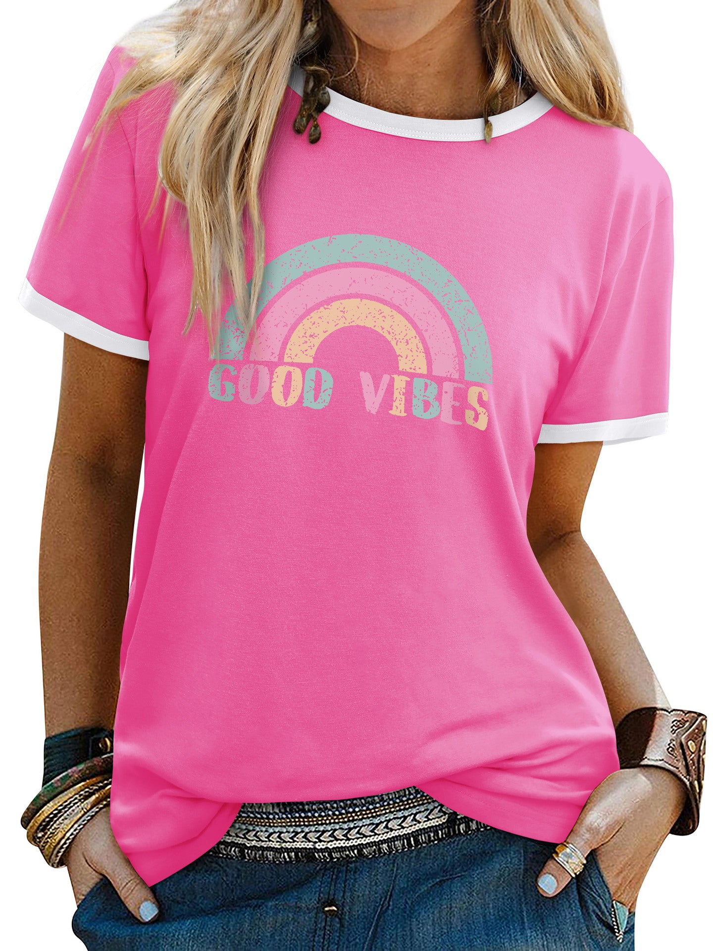 Womens Minimalist Printed Fashion Casual Short-sleeve