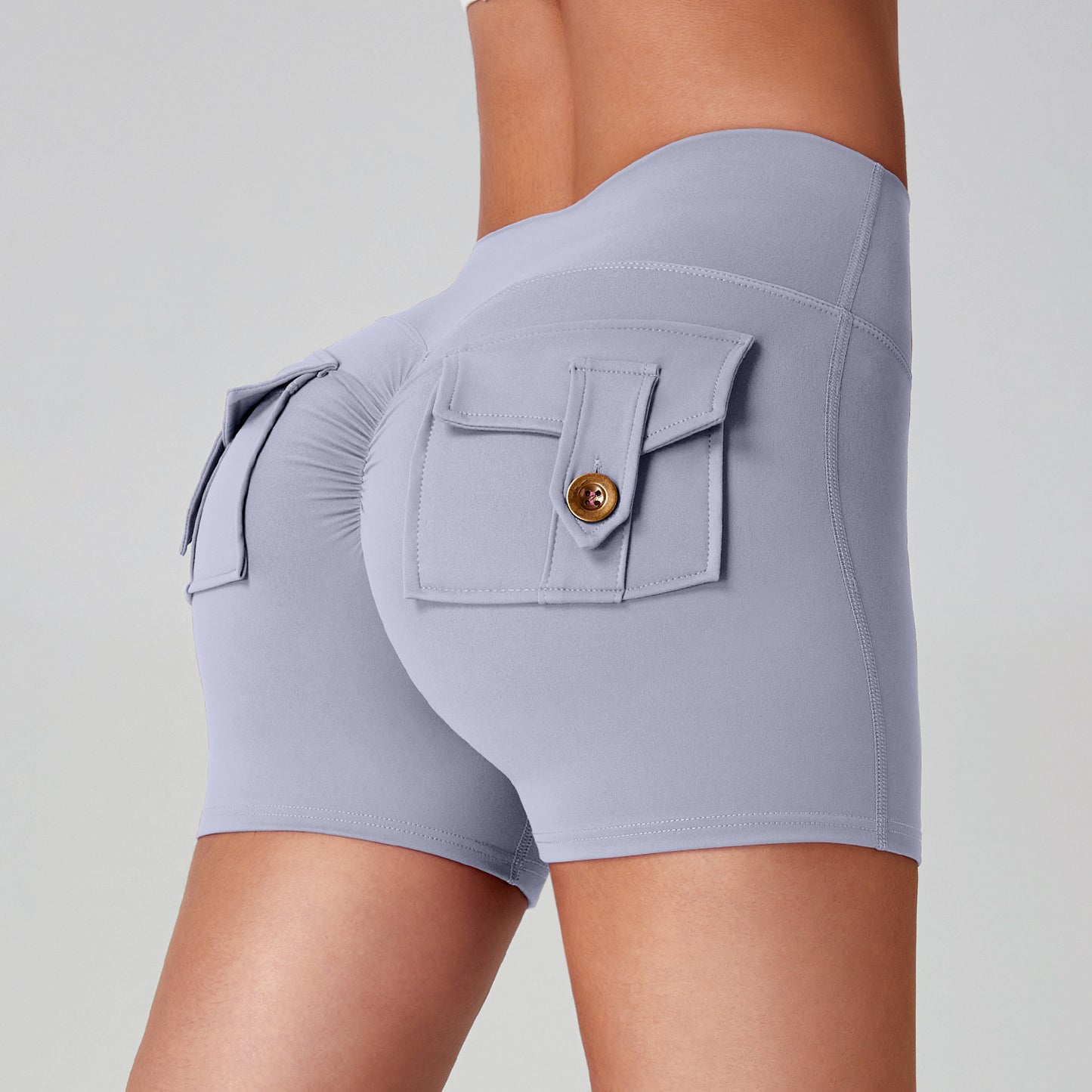 Women's High-Waisted Cargo Yoga Shorts With Pocket, Peach Hip Design Bare-Skin Feel, High Elastic, Quick-Dry Running & Fitness Pants