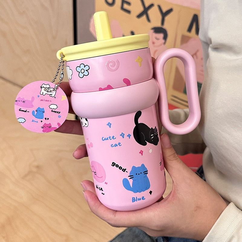 Cute Mug Desk Cup Highly Stylish Straw Cup Stainless Steel Cold Keeping Bottle