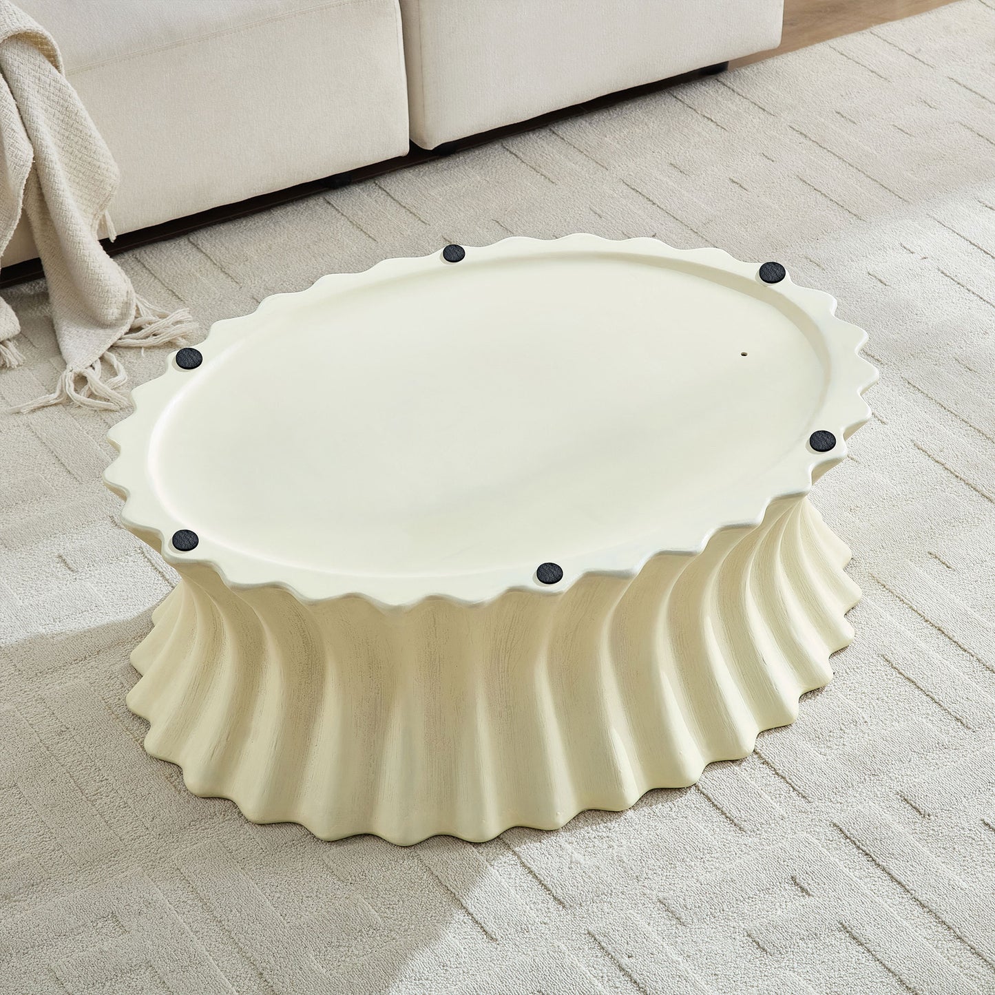 35.04 Inch Oval Coffee Table Vintage Sturdy Fiberglass Table For Living Room Apartment Office No Need Assembly Beige