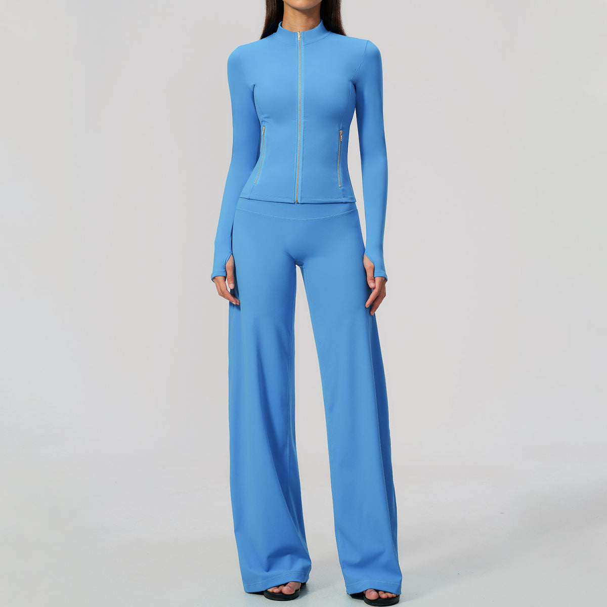 Zip-up Jacket Tummy-control Bootcut Pants, Yoga Outfit
