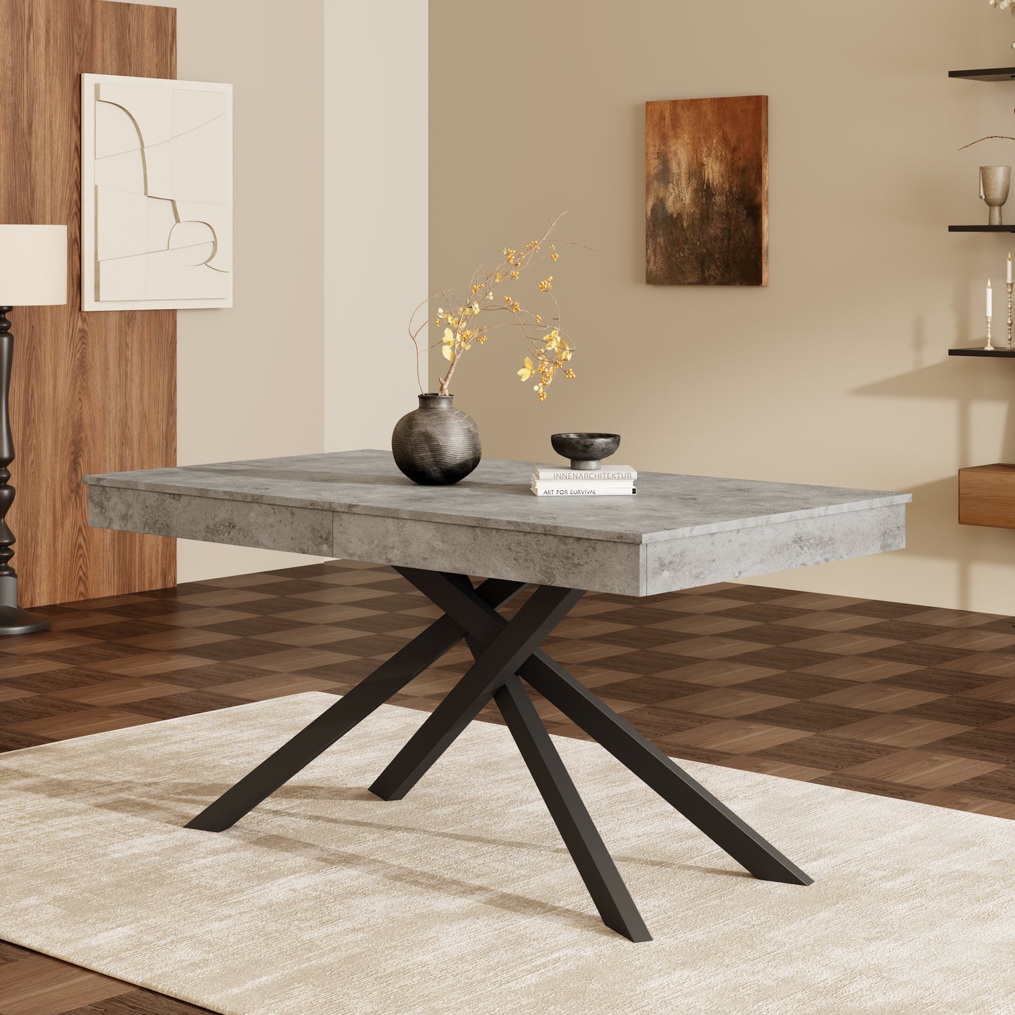 Extendable Dining Table, 140 180x80 Cm, Suitable For 6-8 People, Right Shape, Thickened Table Top, Metal Legs, Simple Style, Table For Dining Room, Kitchen, Living Room, Grey