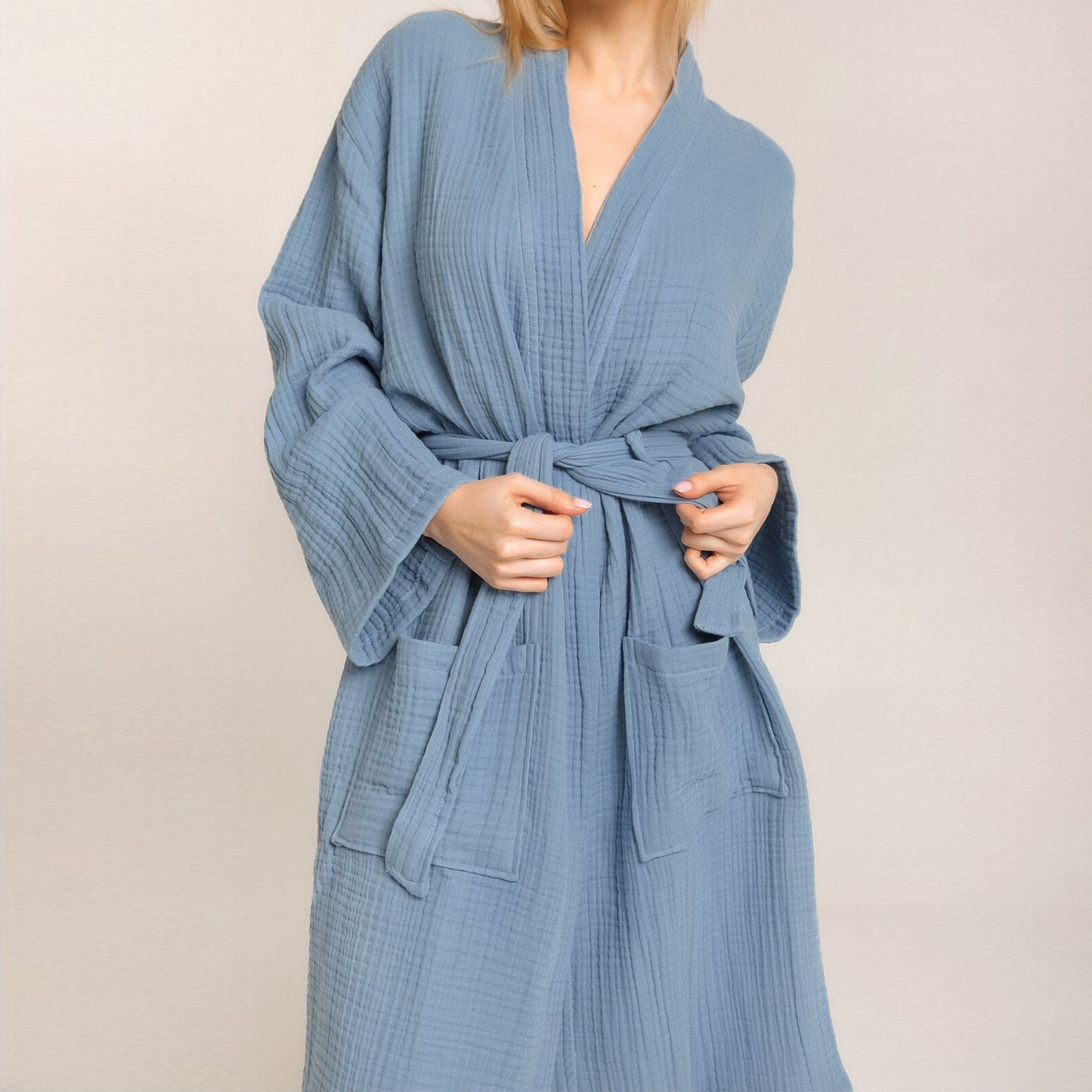 Long-sleeved Crepe Cotton Loose And Comfortable Home Robe