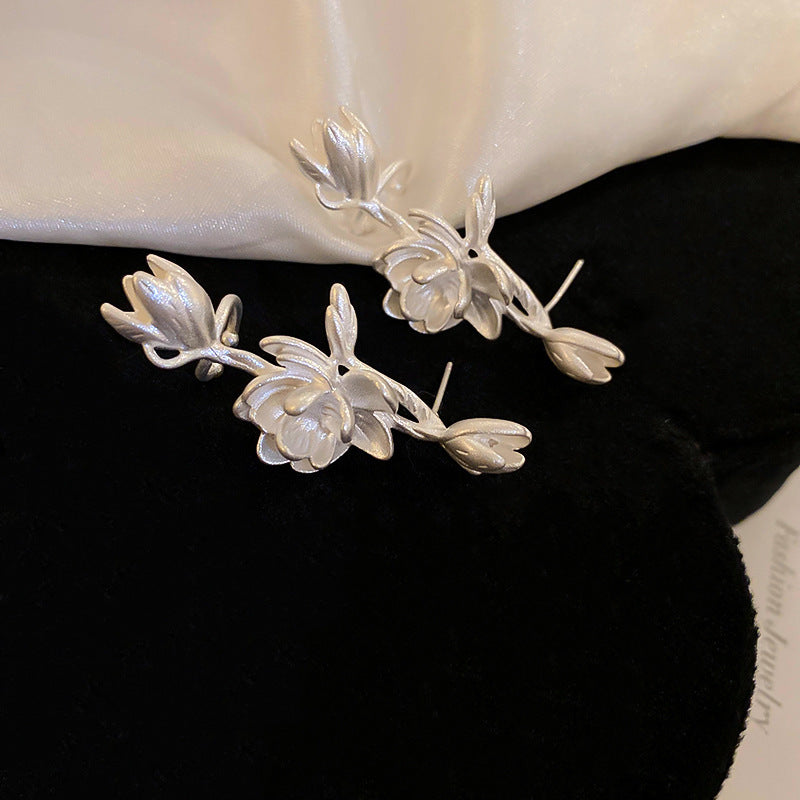 Retro Style Floral Stud Earrings For Women Vintage Flower Silver Earrings Fashion Jewelry