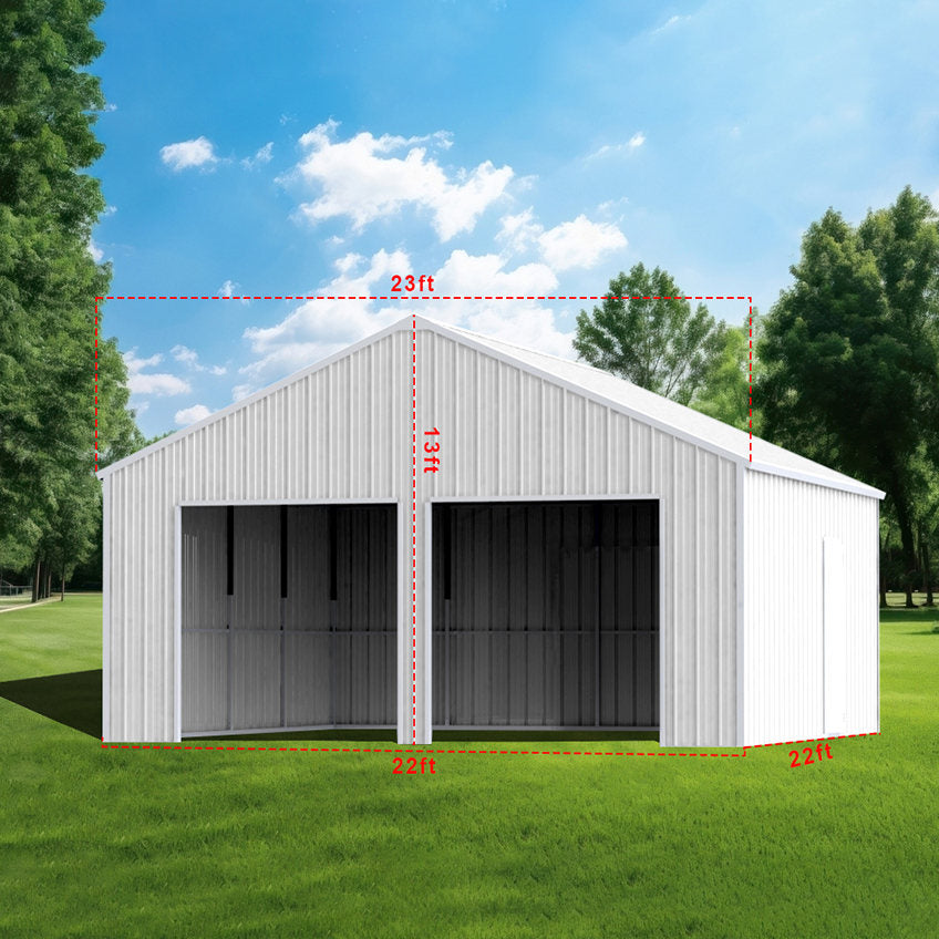 22FT x 23 FT Double Garage Steel Barn Shed – Cream Heavy Duty Metal Garage Storage Shed - The customer must have unloading capabilities, such as a forklift or crane