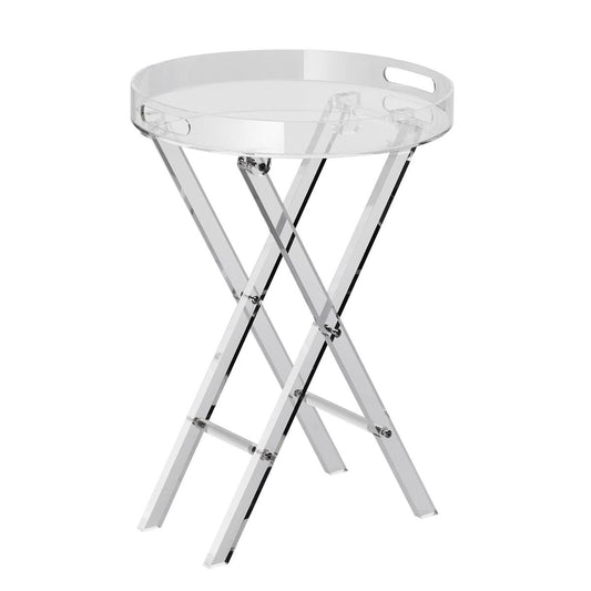 Acrylic Folding Tray Table, Acrylic End Table With Folding X Leg, Clear Acrylic Side Table For Coffee, Drink, Food, Snack Used In Living Room, Bedroom, And Study
