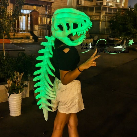 Glow-in-the-dark Dinosaur Skeleton Mask Set With Plush Toys
