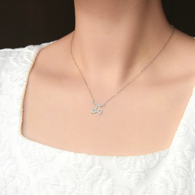 1pcs 999 Sterling Silver CZ Cherry Choker Necklace, Trendy Elegant Style, Ideal For Birthday & Holiday Gifts
