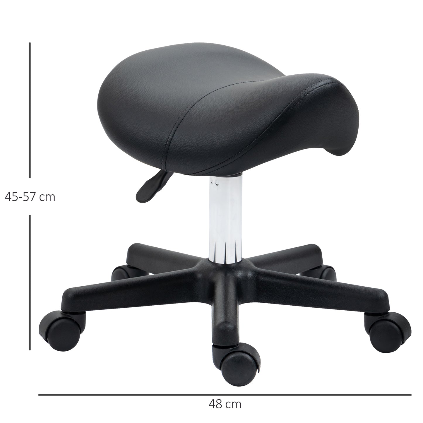 Saddle Stool, PU Leather Adjustable Rolling Salon Chair With Steel Frame For Massage, Spa, Beauty And Tattoo, Black