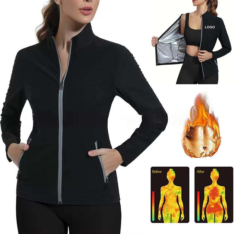 Womens Fitness Sweaty Workout Suit With Silver-Coated Stand Collar Cardigan