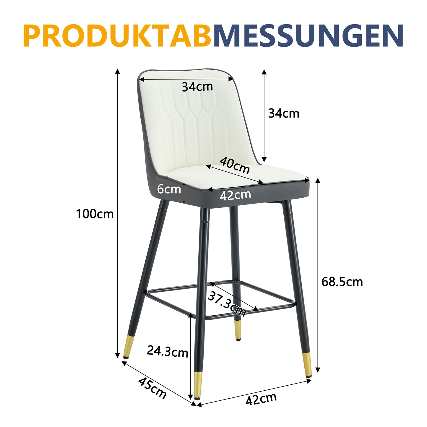 Set Of 2 Bar Stools, 100 Cm High, Made Of PU Leather In White Dark Grey Combination With Black Metal Frame And Comfortable Footrest. Available In Several Colours  The Ideal Choice For Your Home Bar.