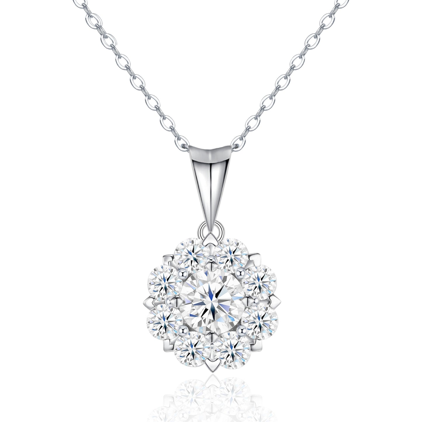 S925 Sterling Silver 1ct D Color VVS1 Moissanite Halo Necklace 40cm Platinum Plated GRA Certified Gift Box