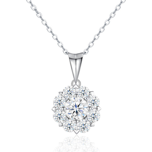 S925 Sterling Silver 1ct D Color VVS1 Moissanite Halo Necklace 40cm Platinum Plated GRA Certified Gift Box