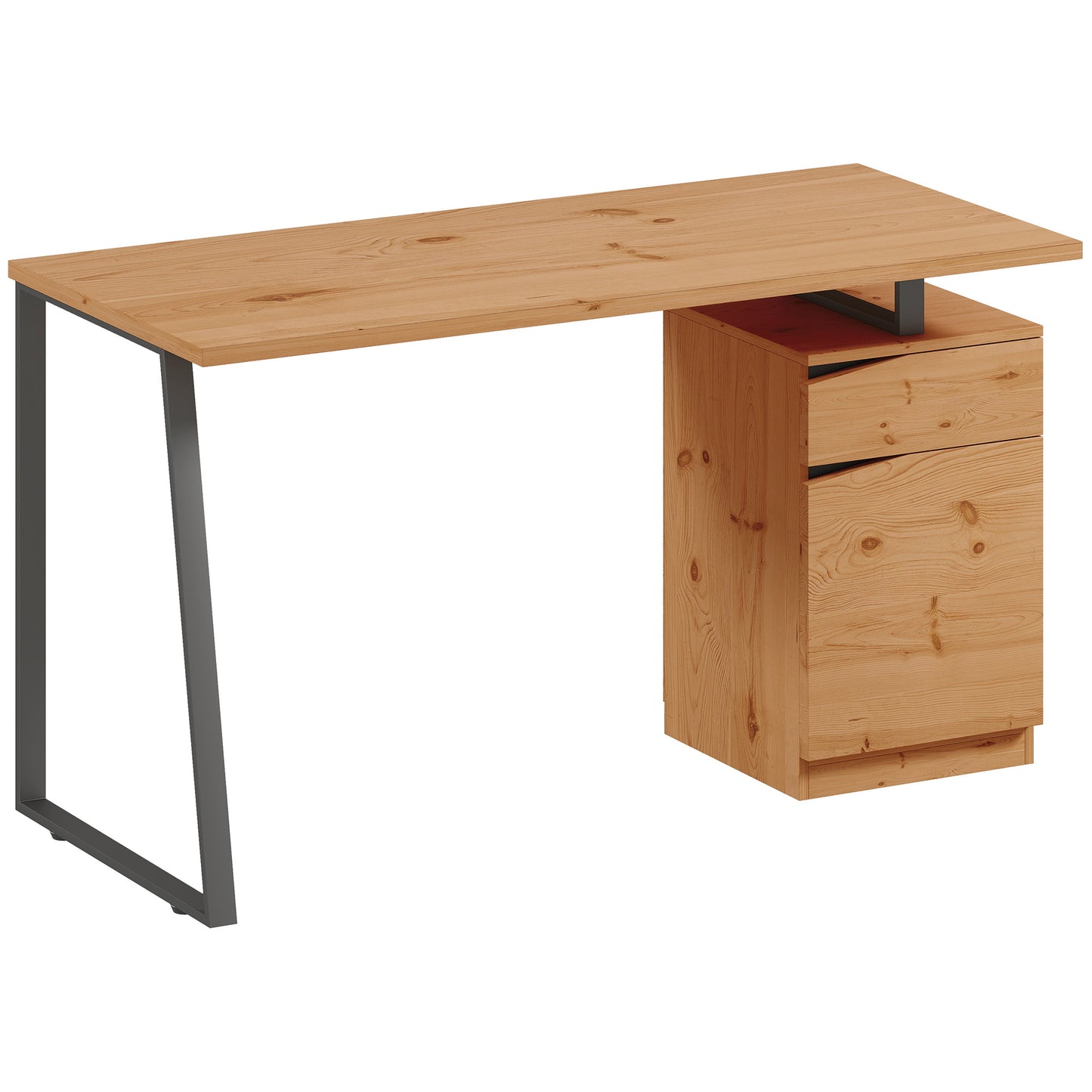 Computer Desk, Writing Desk With Cabinet, Drawer, Metal Legs, Work Table For Home Office Study, Natural Wood Finish
