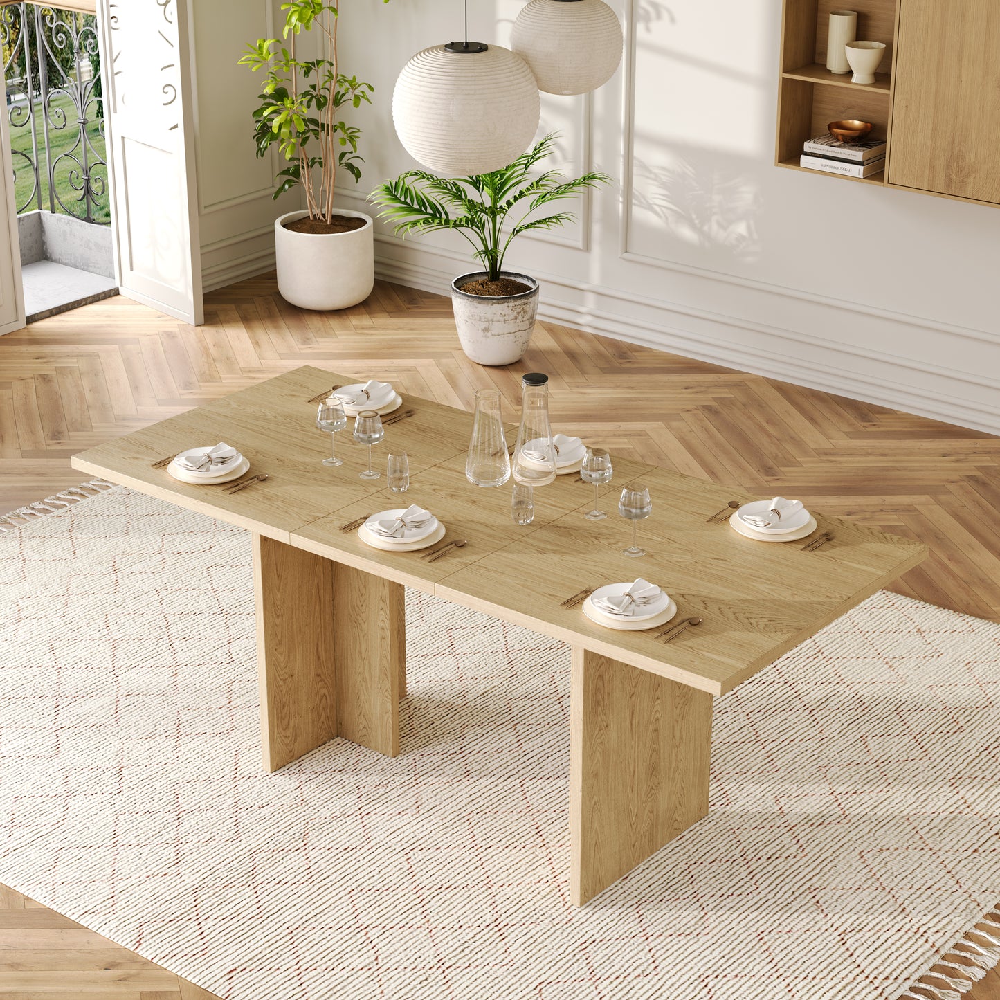 Extendable Dining Table, 140 180x80 Cm, Suitable For 6-8 People, Rectangular Shape, Thickened Table Top, Simple Style, Table For Dining Room, Kitchen, Living Room, Oak Color