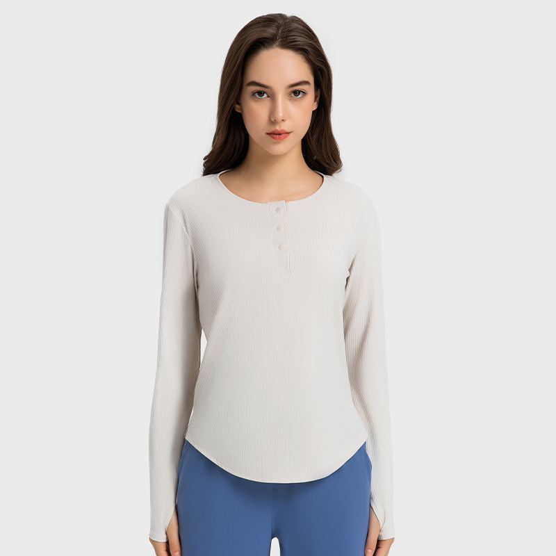 New Vertical Bar Thread 20 Loose Sports Long Sleeve Women's Fashion Casual Fitness Yoga Wear