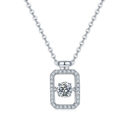 S925 Sterling Silver 0.5ct Rectangle Moissanite Necklace 45cm Platinum Plated Pave Border GRA Certified Gift Box