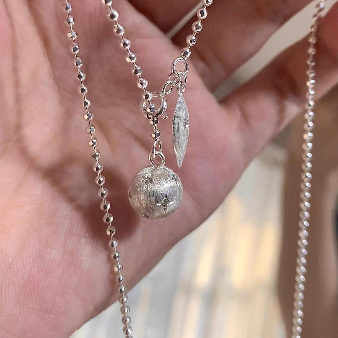 1pc 999 Sterling Silver Matte Planet & Waterdrop Double Pendant Necklace, Minimalist Sweet Style, Perfect For Daily Wear & Valentine's Gifts
