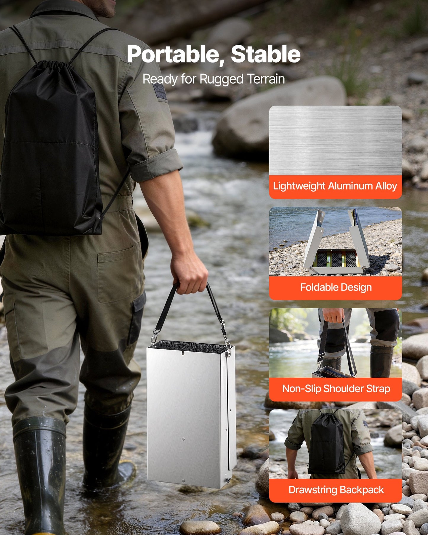 Highbanker Gold Panning Kit, 50" 3-in-1 Folding High Banker Gold Sluice Box, 26 PCS Portable Mining Equipment Prospecting Kit With Gold Pans, Classifier Screen, Magnet, Backpack, And Accessories