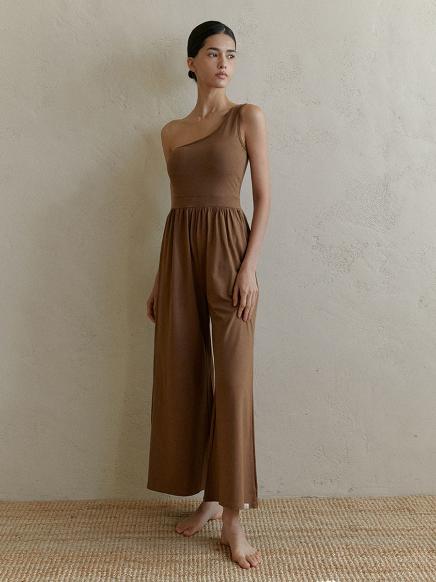 Women's Diagonal Shoulder Strap Yoga Jumpsuit