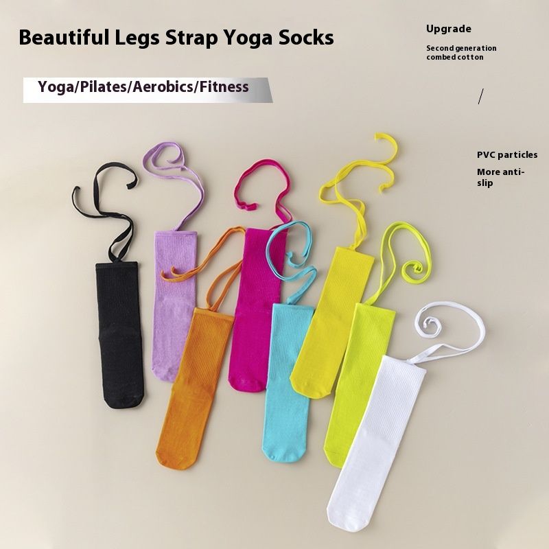 Women's Anti-slip Cross Lace-up Yoga Pilates Dance Dopamine Sports Wear Mid-calf Socks