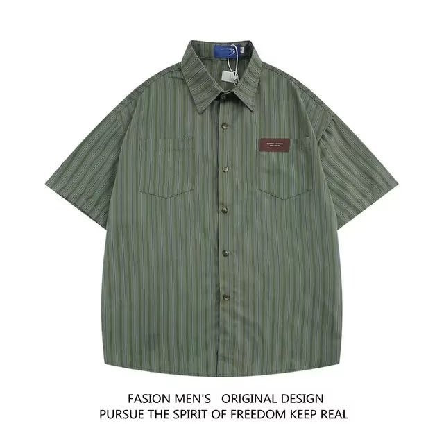 New Japanese-style Striped Lapel Short-sleeve Shirt
