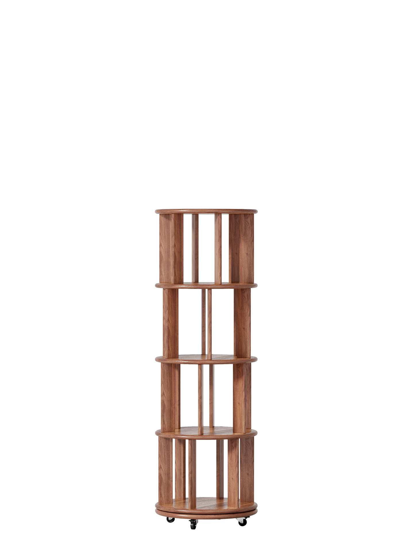 Solid Wood Rotating Bookshelf On Wheels, 4 Tier, Round Revolving Bookcase, 360 Spinning Book Shelf Tower For Kids, Narrow Rolling Bookshelves For Small Space, Corner, Bedroom, Office, Walnut
